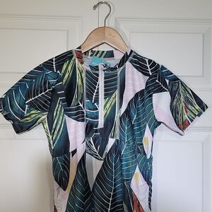 Aonihua Women's Short Sleeve Ruched Rash Guard Swim Top